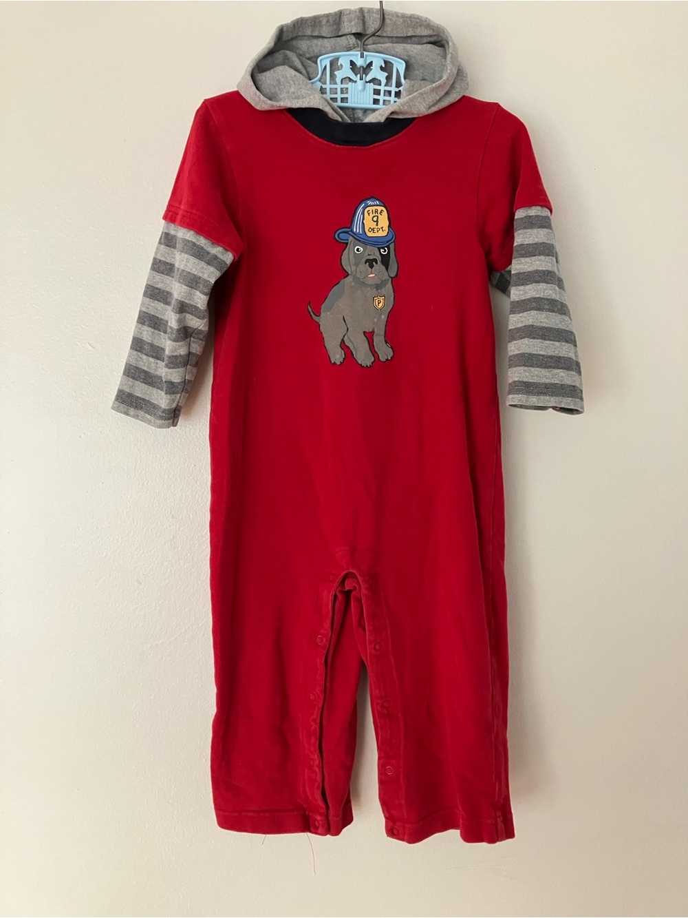 Y2K Gymboree 2T Red Hooded Romper 2007 Firehouse Dog